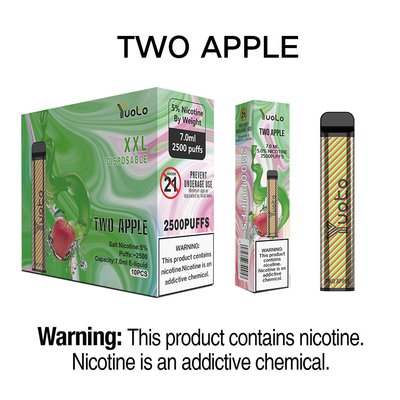 Yuoto طولانی ترین ماندگاری E Cig XXL 2500 Puffs Double Apple 50mg 7ml آبمیوه