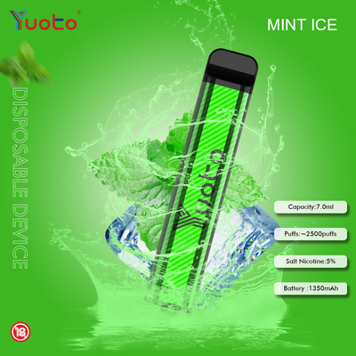 Yuoto 2500 Puffs 23 flavors 7 ML ظرفیت باتری 1200 میلی آمپر ساعت Mint Ice