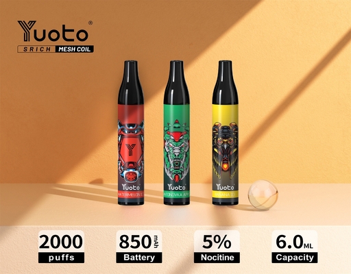 اوروژینال Yuoto 2000 Puffs Vape Vape Mesh Coil 6ml E Juice 850mAh E-Cigarettes Vape Pen