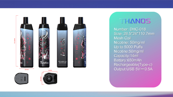 غلاف یکبار مصرف قیمت کارخانه 14 میلی لیتر E-Liquid باتری 650mAh Yuoto Thanos 5000 Puffs Mesh Coil برای دود بیشتر