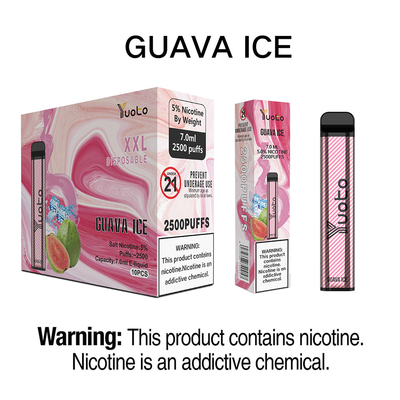 بهترین سیگار الکترونیکی 2022 Yuoto XXL 2500 Puffs Guava Ice باتری 1200 میلی آمپر ساعتی غیر قابل تعویض