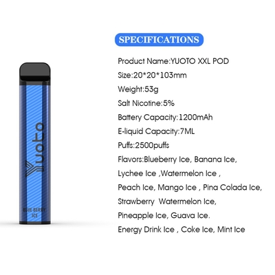 Yuoto پرفروش ترین سیگار الکترونیکی یکبار مصرف XXL 2500 Paffs Shisha Pen Mouse Chef 50mg Nicotine