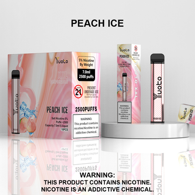 2500 Puffs Vape Pod یکبار مصرف هلو طعم Yuoto XXL کویل 7 میلی لیتری Ejuice 1200 میلی آمپر ساعتی از کارخانه چین