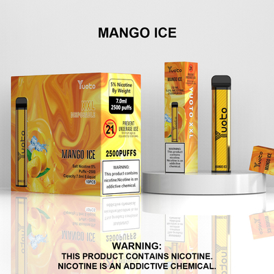 Yuoto xxl 2500 Puffs یکبار مصرف Vape Pod Mango ice Flavor 7ml Ejuice 1200mAh باتری از کارخانه چین