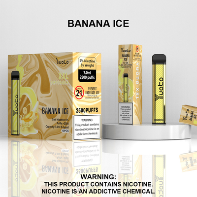 Yuoto XXL 2500 Puffs یکبار مصرف 1200 میلی آمپر ساعتی 7.0 میلی لیتر طعم یخ موز Ejuice برای هند