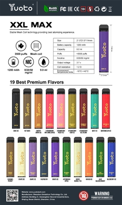 ODM Yuoto 3500 Puffs Vape Bar 16 Mixed Flavor ROHS 1200mAh باتری 9ml E Juice