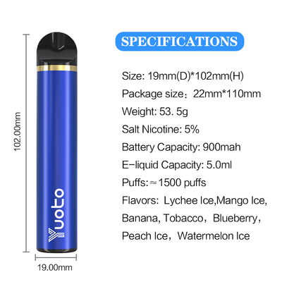 23 Flavors 1500 Puffs Vape یکبار مصرف 5ml E آبمیوه ظرفیت گواهی CE CF