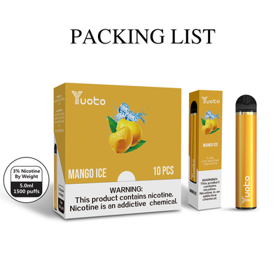 نیکوتین 5% قلم یکبار مصرف یکبار مصرف سیگار الکترونیکی YUOTO 1500 پک 6 میلی لیتر فروش داغ در خاورمیانه 2% 5% جدید