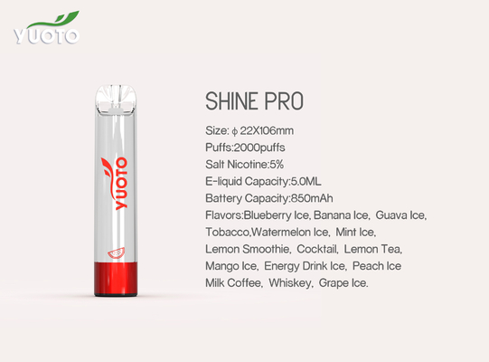 Yuoto Shine pro 2000 Puffs Vape 15 Flavors with 5ml E Juice Capacity