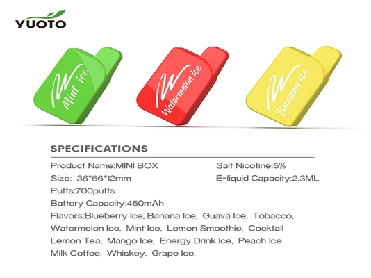 گواهینامه EMC ROHS 15 Flavors 700 Puffs Vape 2.3ML E Juice Capacity