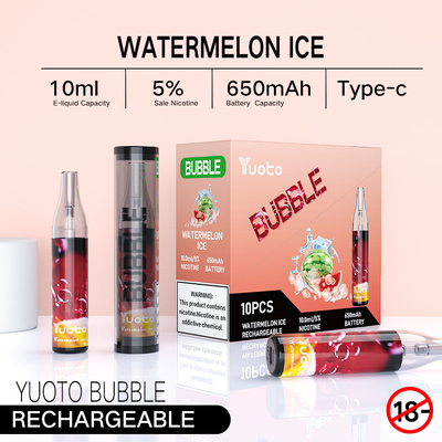 Yuoto Bubble Vape Kit یکبار مصرف 4000 Puffs 10ml قابل شارژ نوع c 650mAh