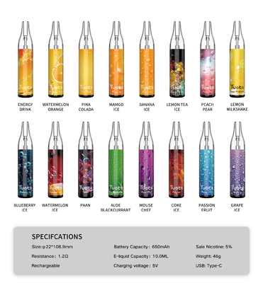 Yuoto Bubble Vape Kit یکبار مصرف 4000 Puffs 10ml قابل شارژ نوع c 650mAh