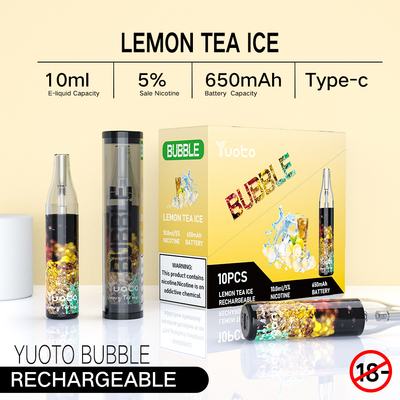 Yuoto bubble 4000 puffs 650 mah 10ml مش کویل یکبارمصرف ویپ قابل شارژ بدون جدایی پینا کولادا ecig vapor