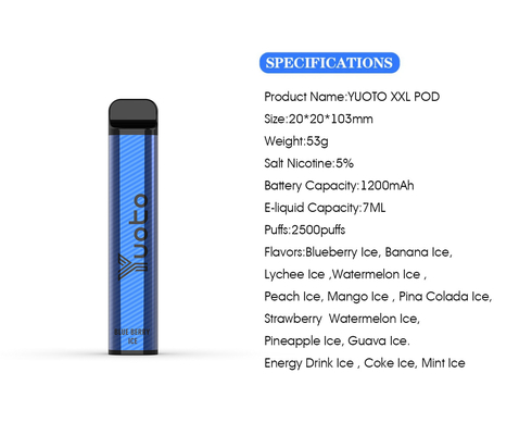 SS304 PCTG PC Yuoto یکبار مصرف ویپ 2500 پاف 23 طعم 7.0 میلی لیتر 1200 مگا ساعت