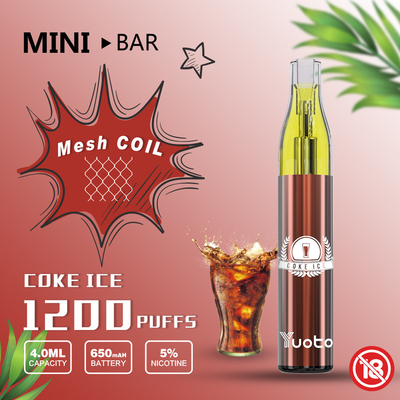 Yuoto MiniBar 1200 Puff Vape 15flavor E-Juice 4.0ml باتری 650mAh