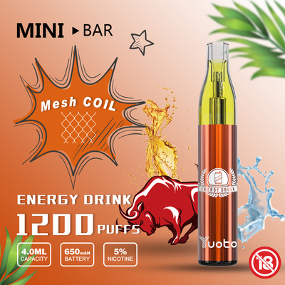 Yuoto MiniBar 1200 Puff Vape 15flavor E-Juice 4.0ml باتری 650mAh