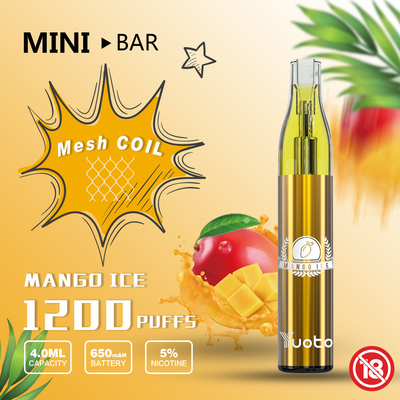 Yuoto MiniBar 1200 Puff Vape 15flavor E-Juice 4.0ml باتری 650mAh